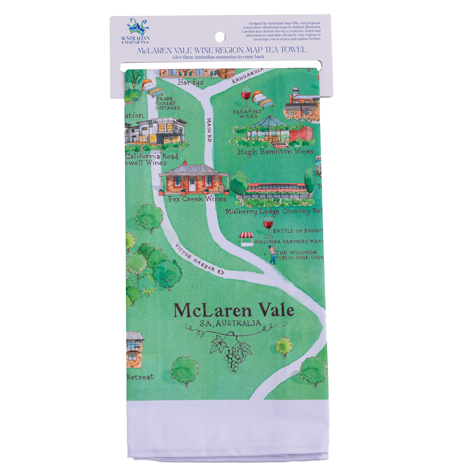 McLaren Vale wine region map cotton tea towel header tag