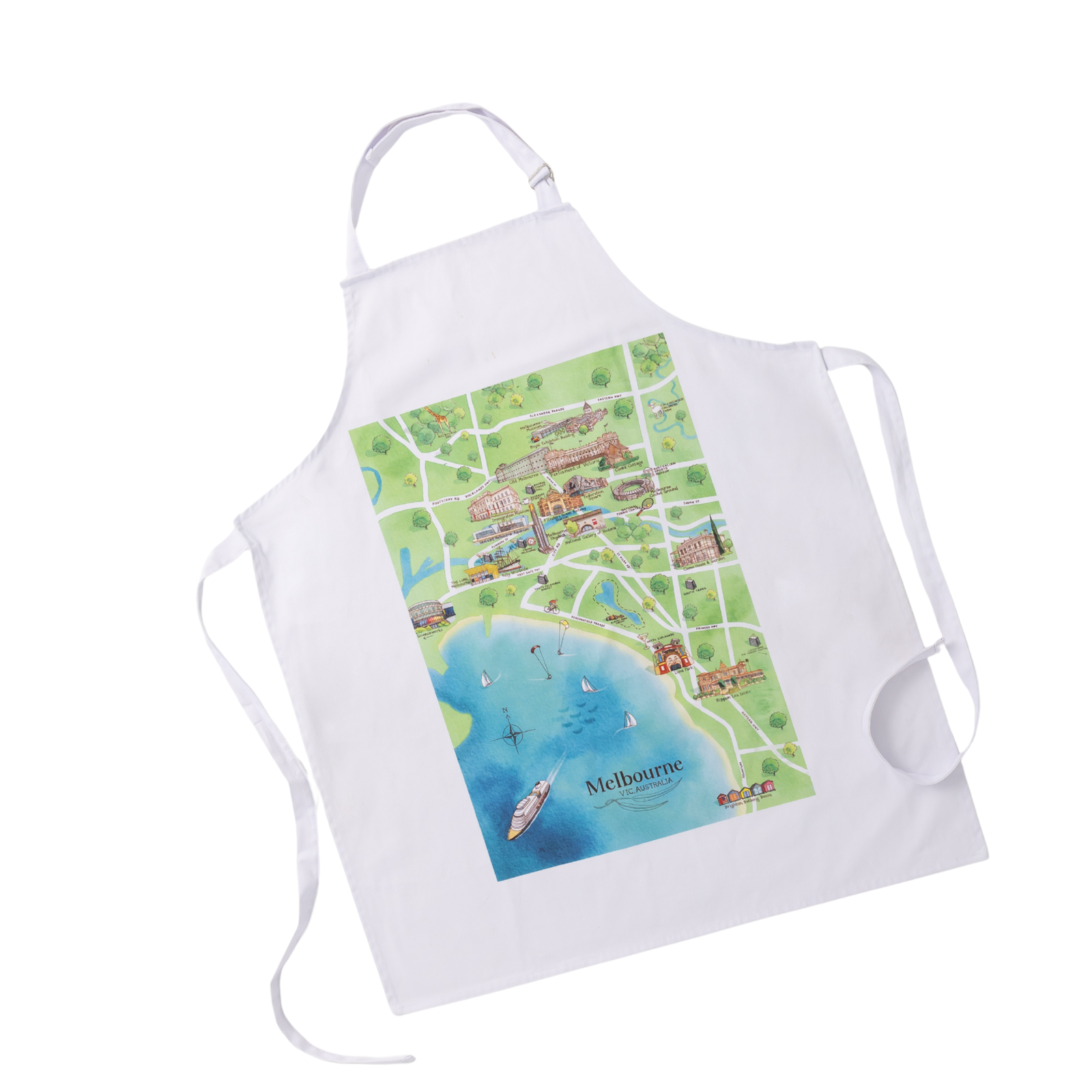 Melbourne tourist attractions map apron flat lay