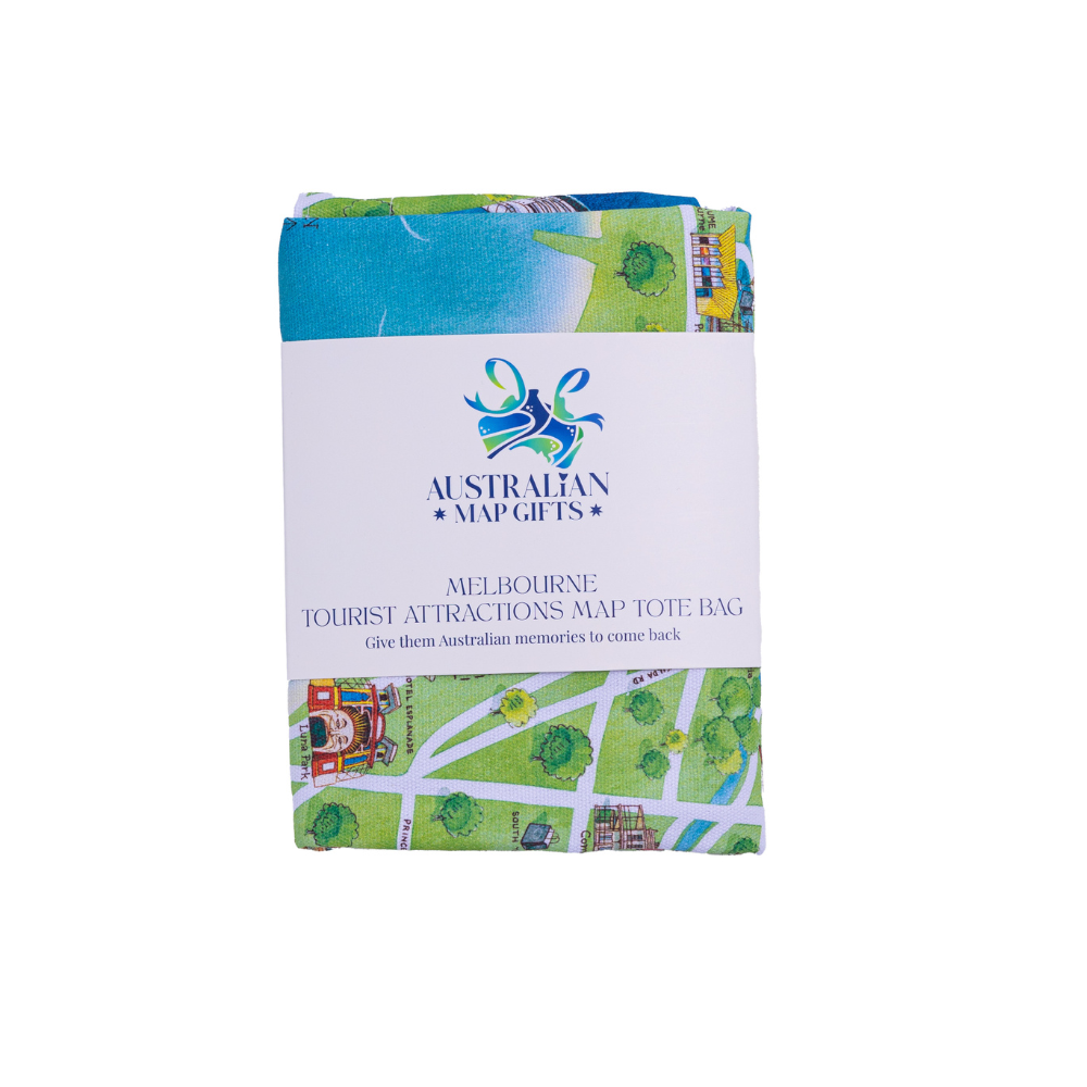 Australian Map Gifts canvas Melbourne tourist attractions map tote bag deep etch