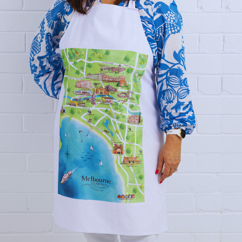 Melbourne tourist attractions map bar apron on model