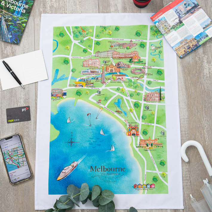 Melbourne Tea Towel Tourist Attractions Map