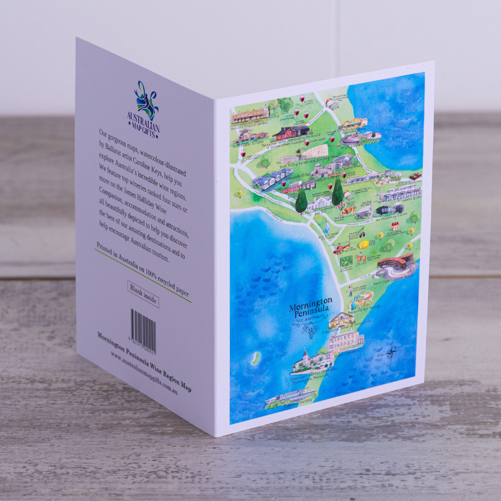 Mornington Peninsula 3.0 wine region map greeting card opened out