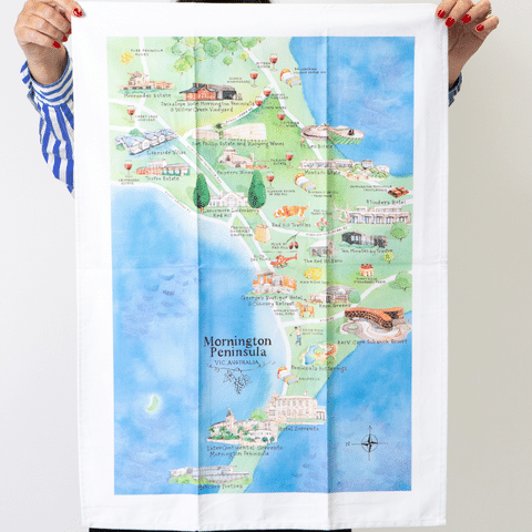 Palatable Tea Towels Mornington Peninsula wine region tea towel shown in full