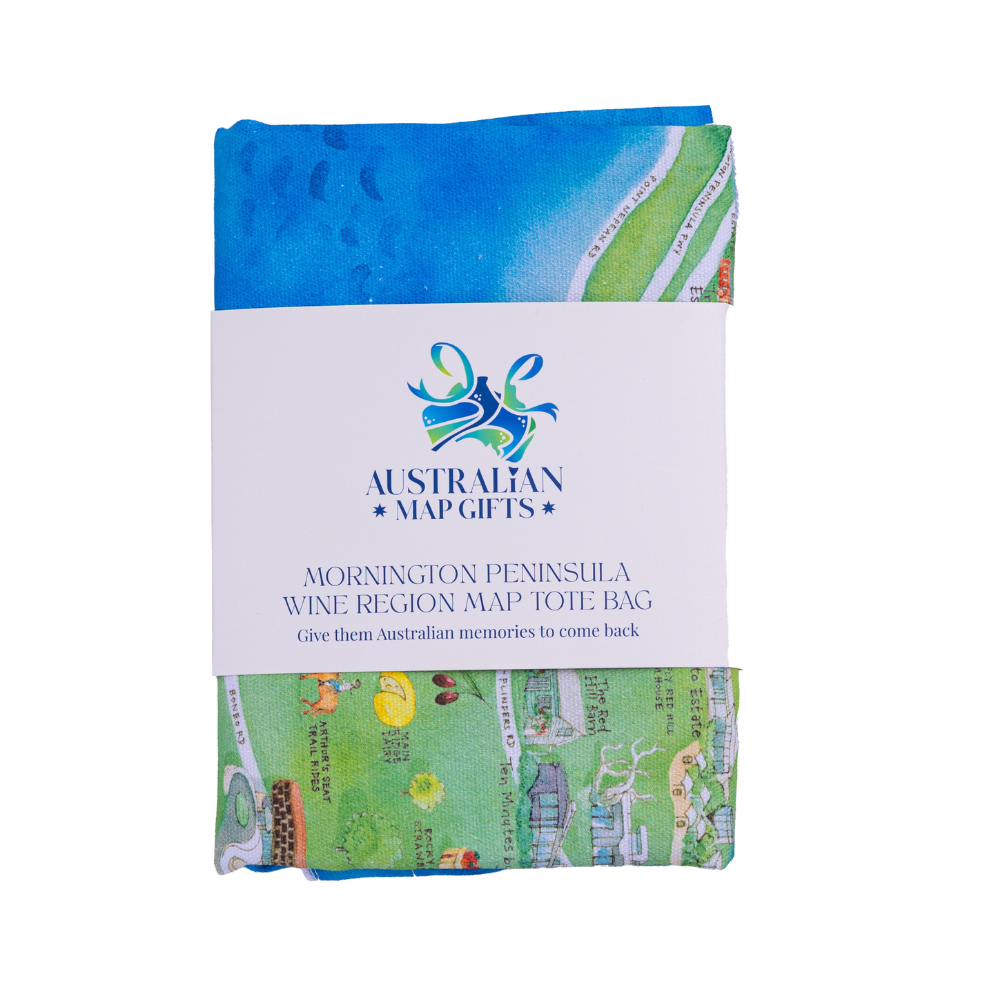 Australian Map Gifts canvas Mornington Peninsula 3.0 wine region map tote bag package deep etch
