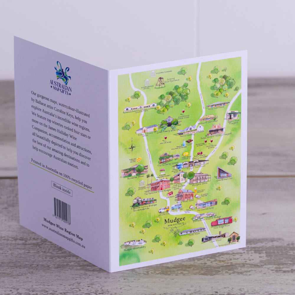 Mudgee 3.0 wine region map greeting card opened out