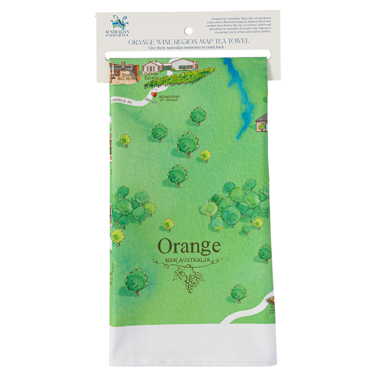 Orange wine region map cotton tea towel header tag