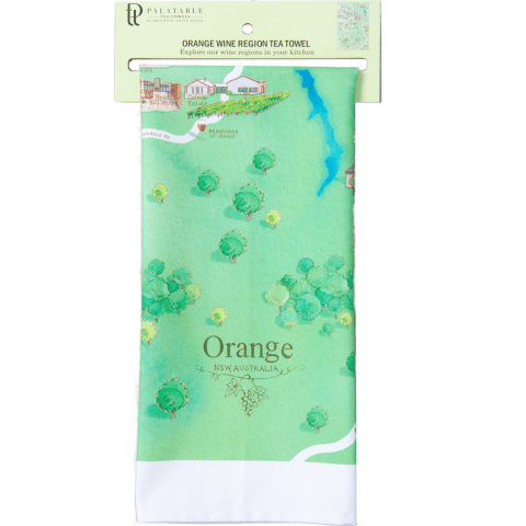 Orange wine region map tea towel retail ready