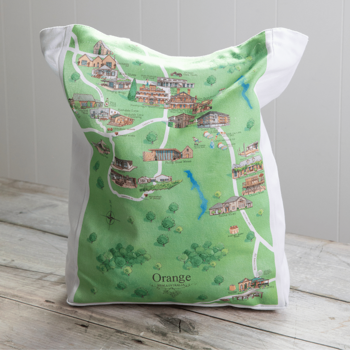 Australian Map Gifts canvas Orange wine region map tote bag standing up