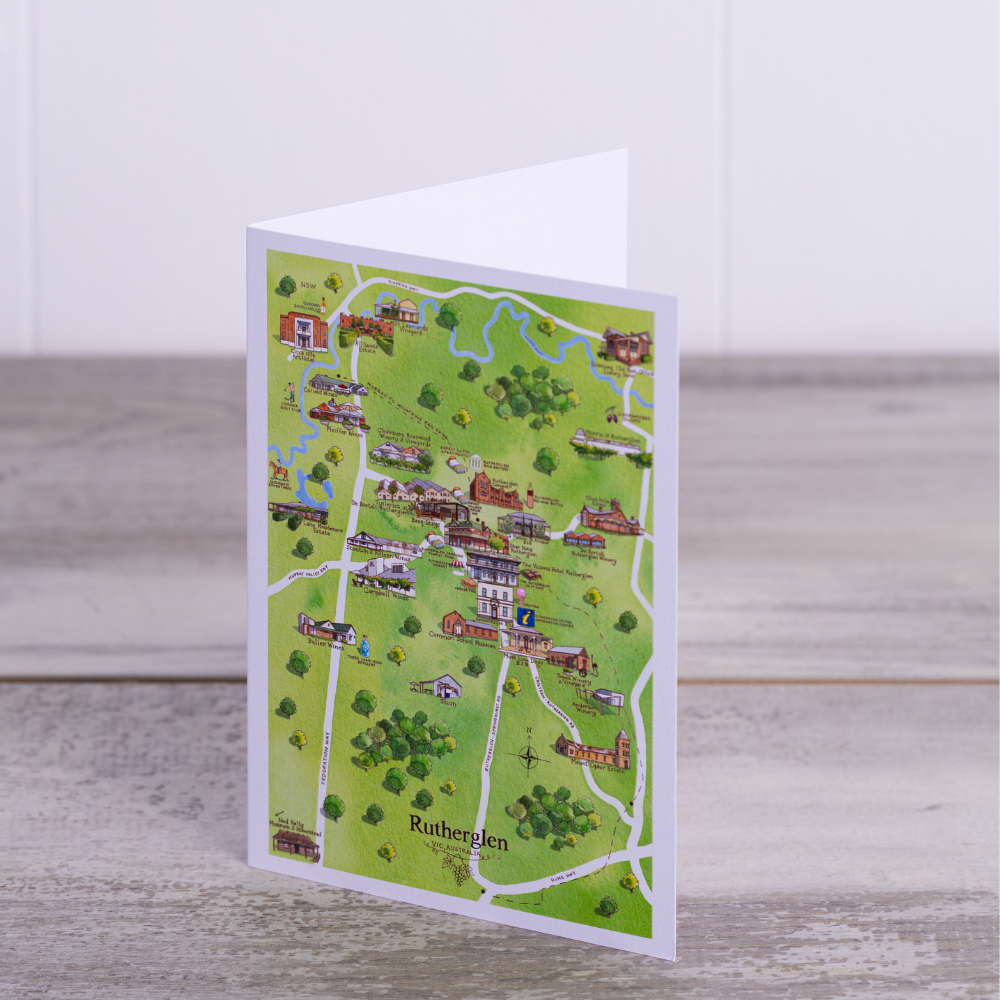 Rutherglen 2.0 wine region map greeting card front