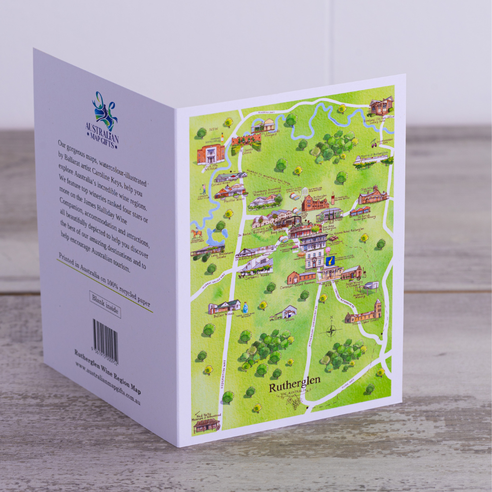 Rutherglen 2.0 wine region map greeting card opened out