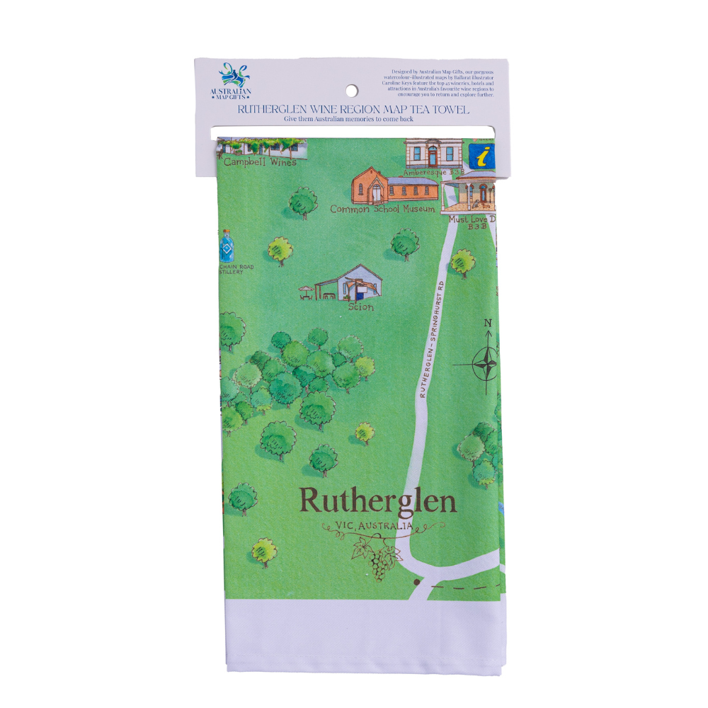 Rutherglen 2.0 tea towel header tag deep etch