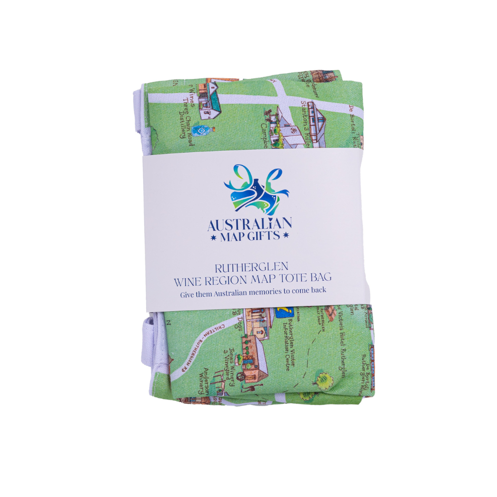 Australian Map Gifts canvas Rutherglen 2.0 wine region map tote bag package deep etch