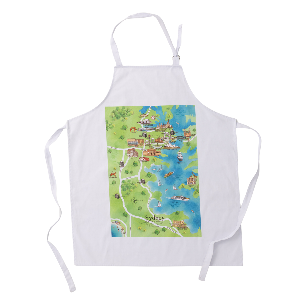 Sydney tourist attractions map apron flat lay