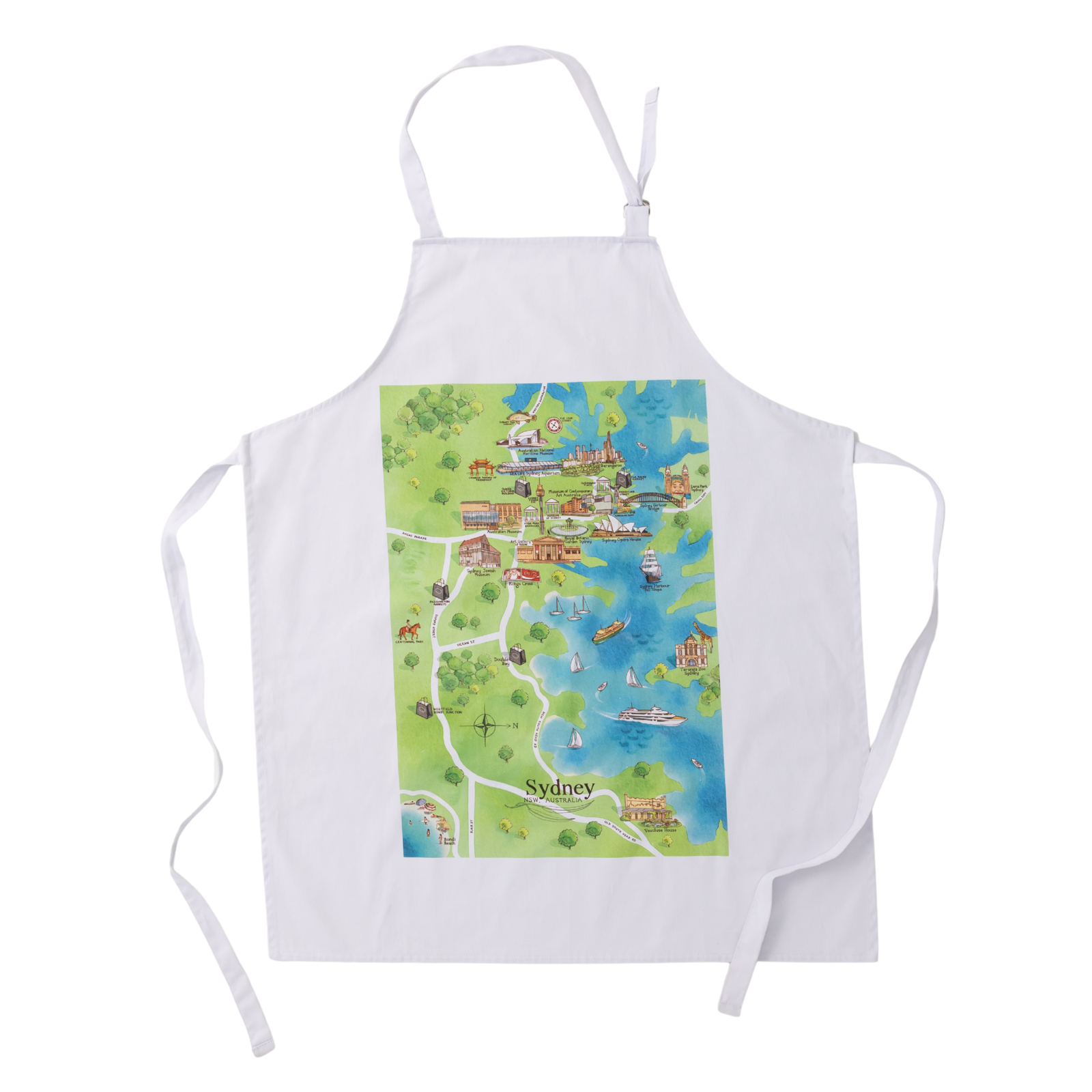 Sydney tourist attractions map apron flat lay