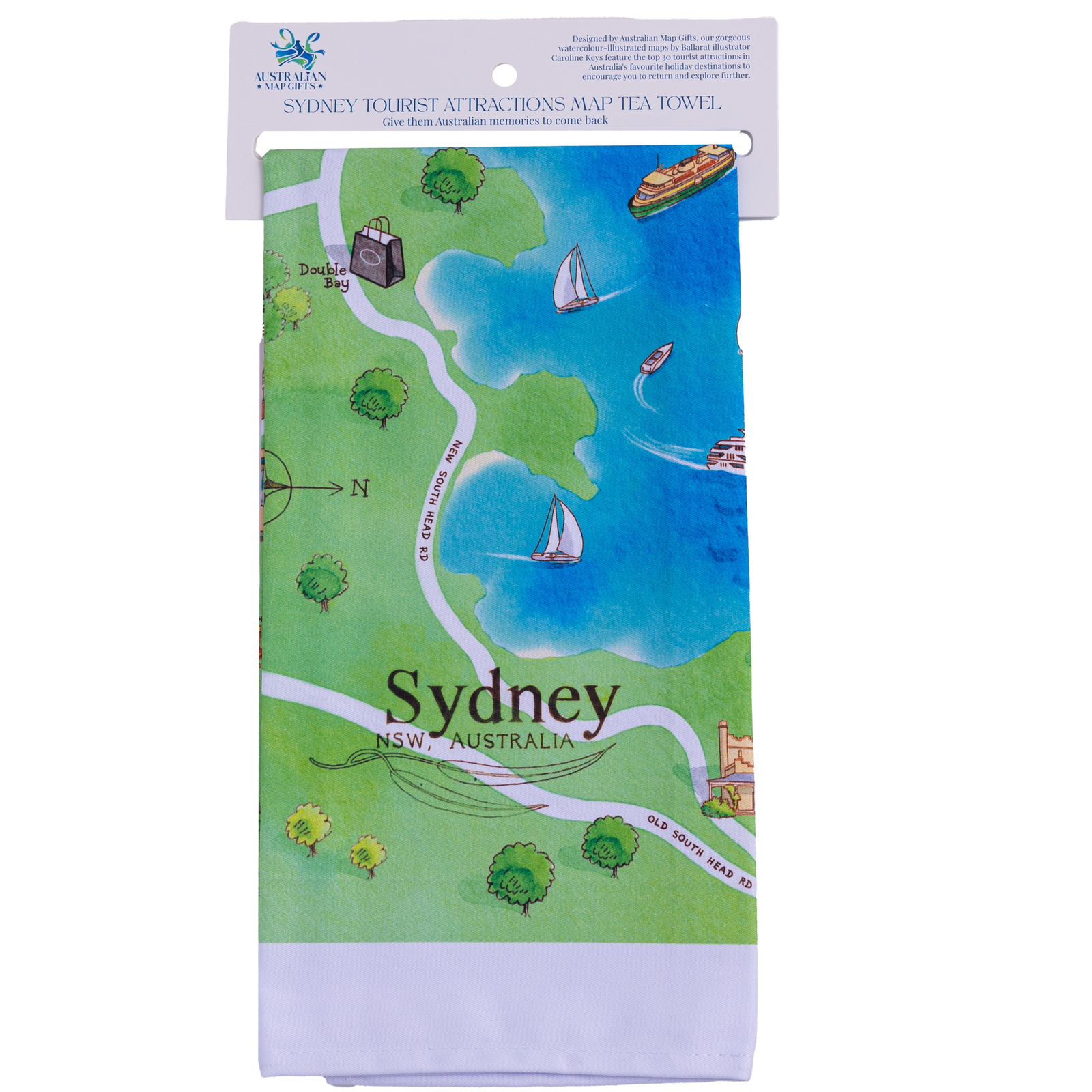 Sydney tourist attractions map cotton tea towel header tag