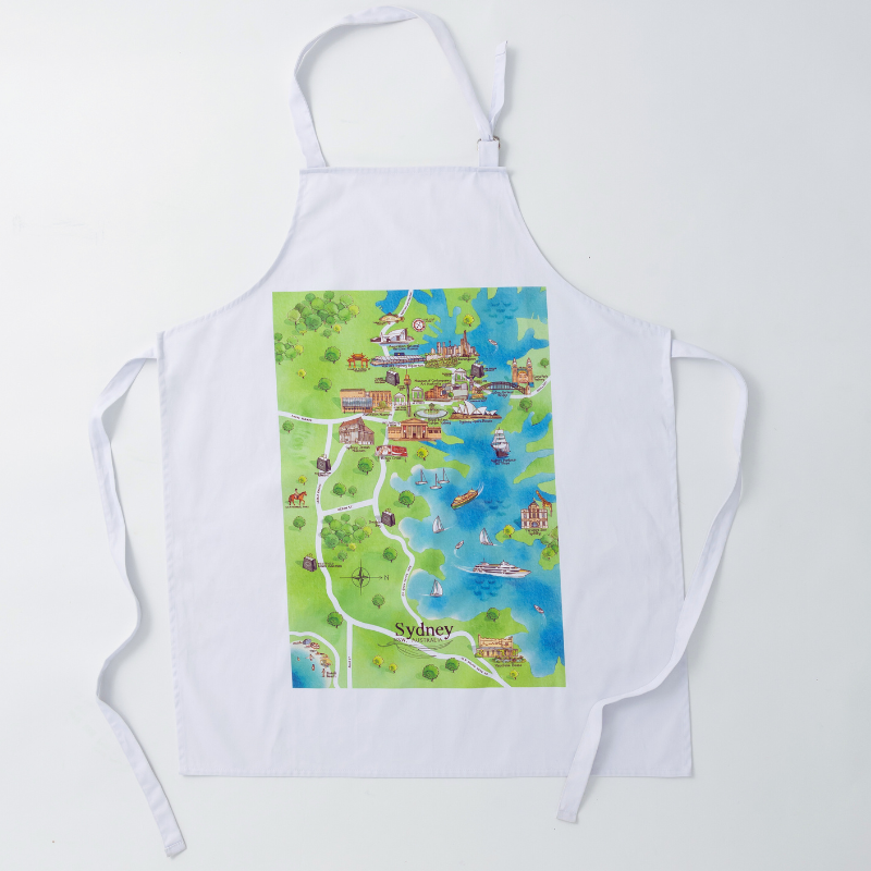 Sydney tourist attractions map bar apron flat lay