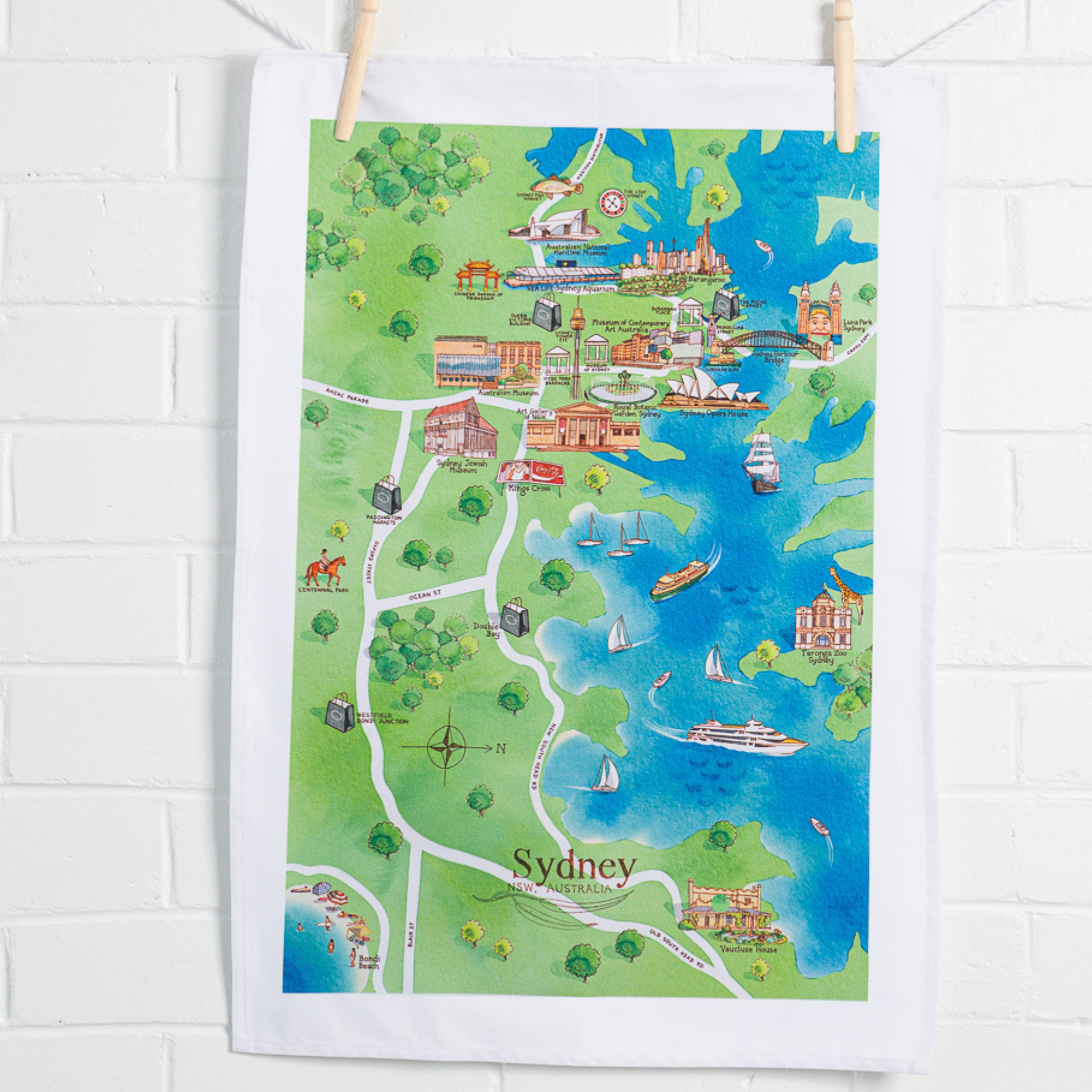 Sydney Tea Towel Tourist Attractions Map