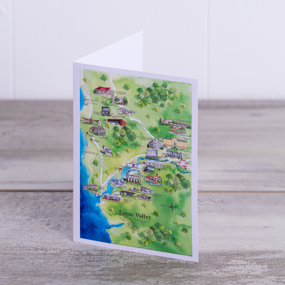 Tamar Valley 2.0 wine region map greeting  card open