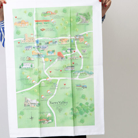 Palatable Tea Towels Yarra Valley wine region tea towel shown in full