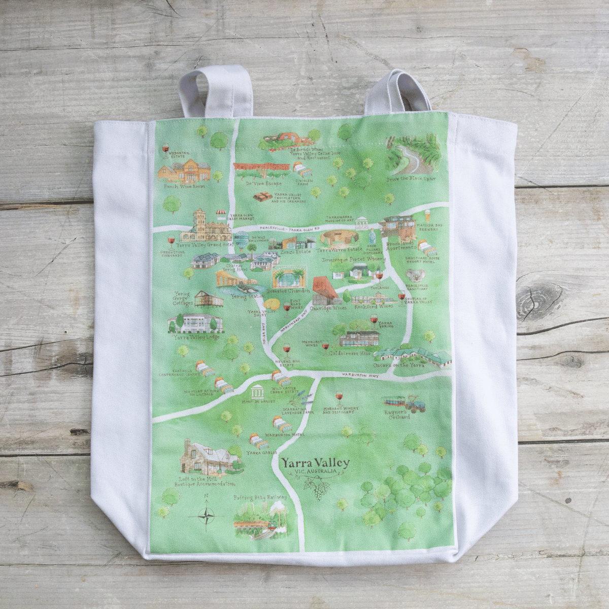 Yarra Valley Wine Region Map Tote Bag