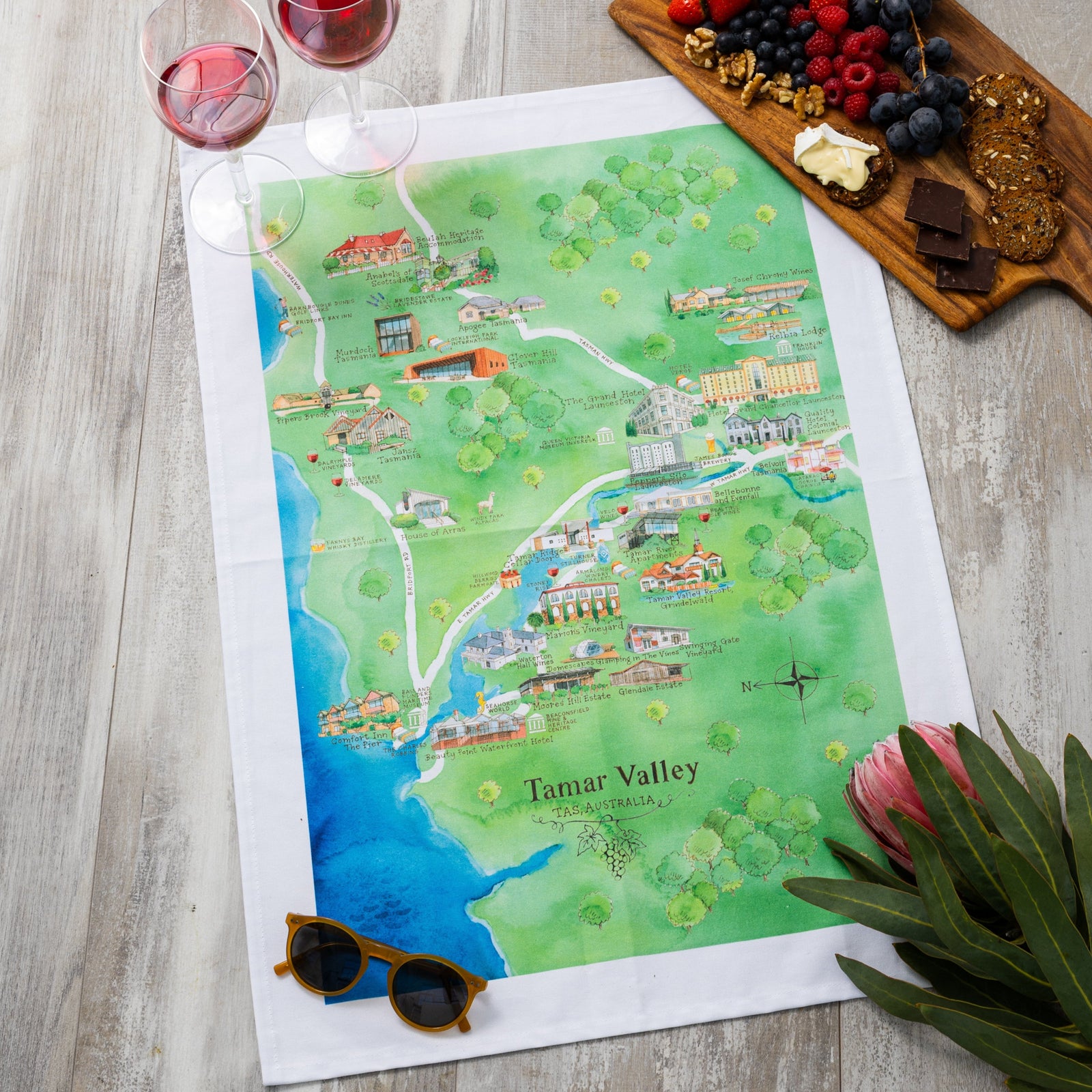Tea Towel Tamar Valley 2.0 Wine Region Map